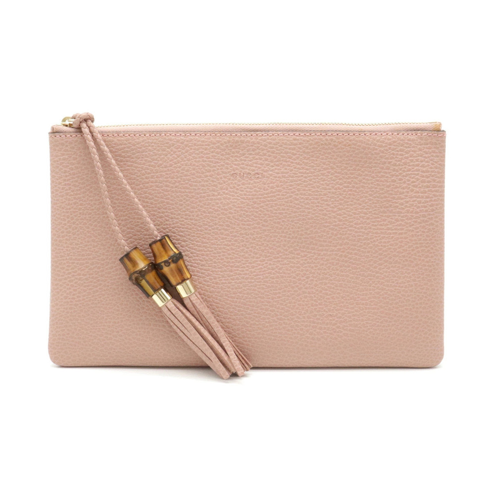 Gucci Bamboo Tassel Clutch Bag Shoulder Gusset Leather Pink